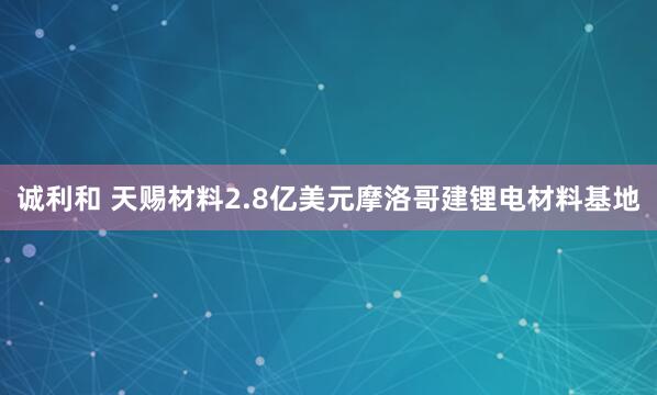诚利和 天赐材料2.8亿美元摩洛哥建锂电材料基地